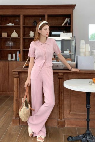 Iris Longline Knitted Trousers in Pink
