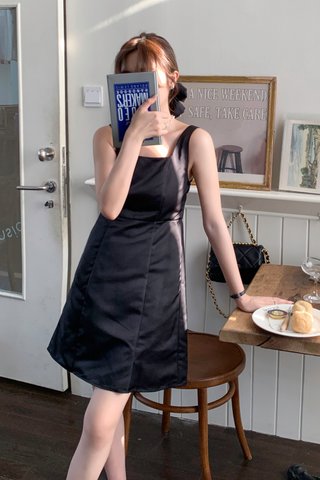 Marly Satin Mini Romper Dress in Black