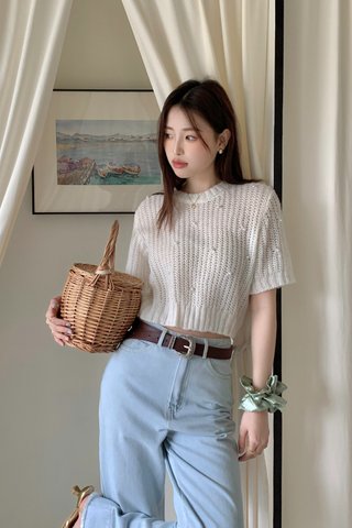 Wolly Pearl Knit Top in White