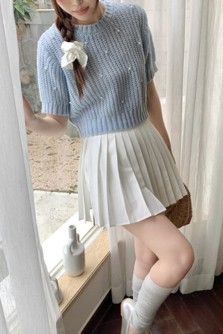 Wolly Pearl Knit Top in Blue
