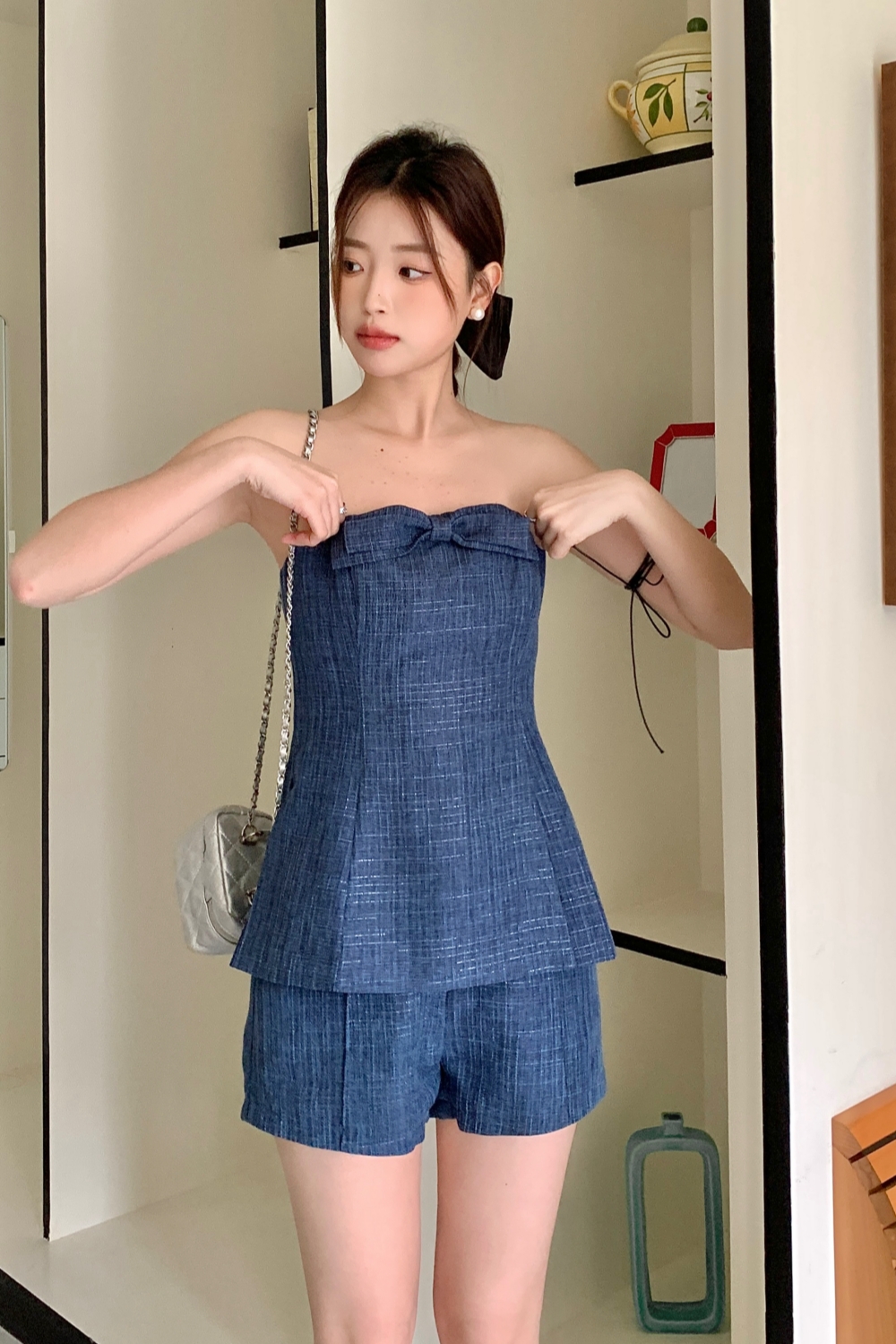 Clare Checkered Shorts in Dark Blue | Morre Sdn. Bhd.