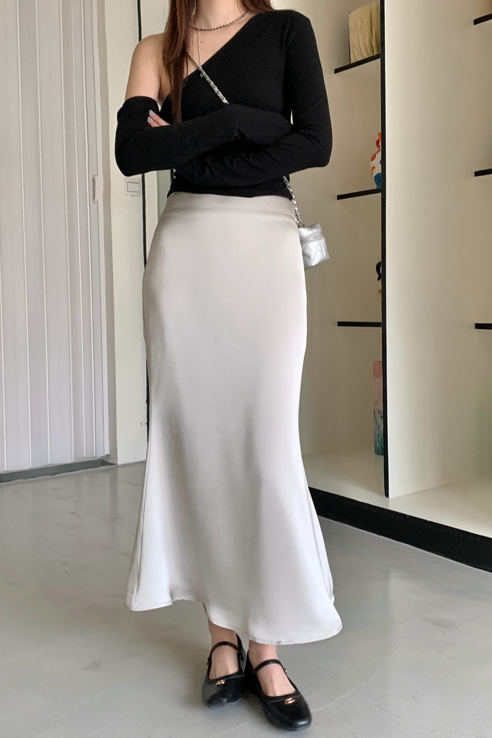 Ivory Satin Ruffled Mermaid Skirt