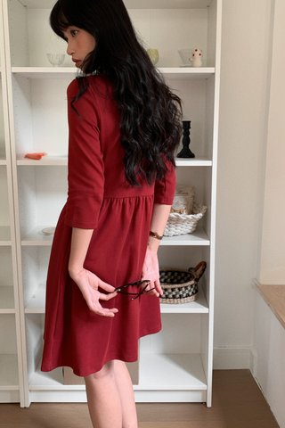 Adley Flared Dress in Maroon