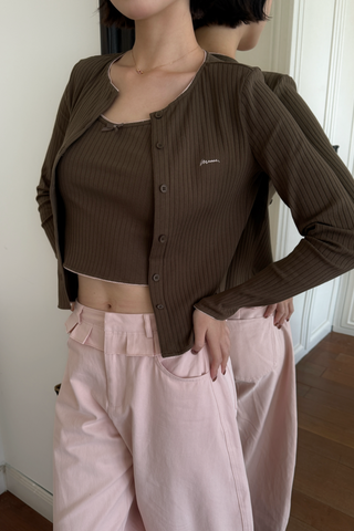 Miu Ribbed Cardigan in Brown