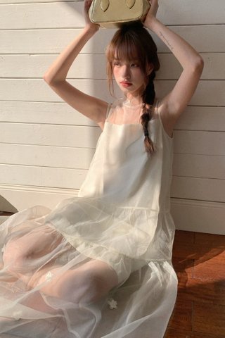 Xi Floral Chiffon Dress in Cream