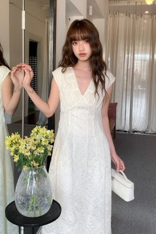 Freesia Embroidered Floral Dress in Cream White