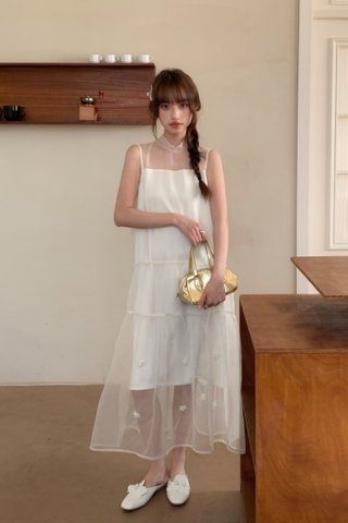 Xi Floral Chiffon Dress in Cream