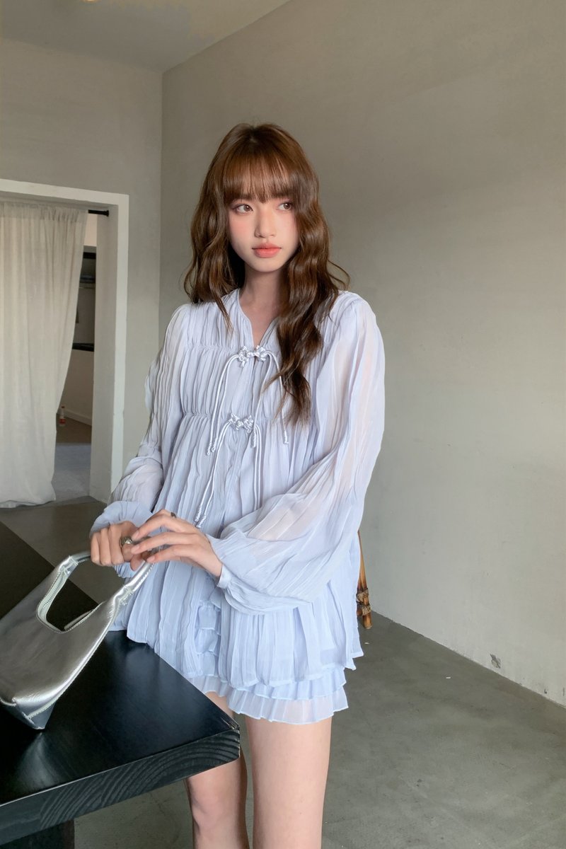 Lin Oriental Chiffon Blouse in Blue