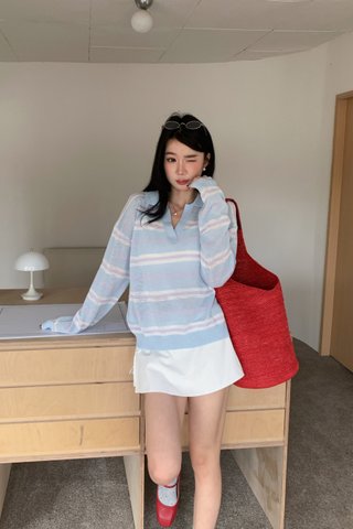 Ella Stripe Knit Top in Cyan