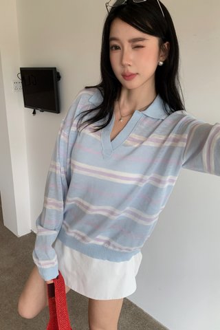 Ella Stripe Knit Top in Cyan