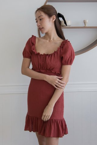 Elise Ruffled Dress in Red